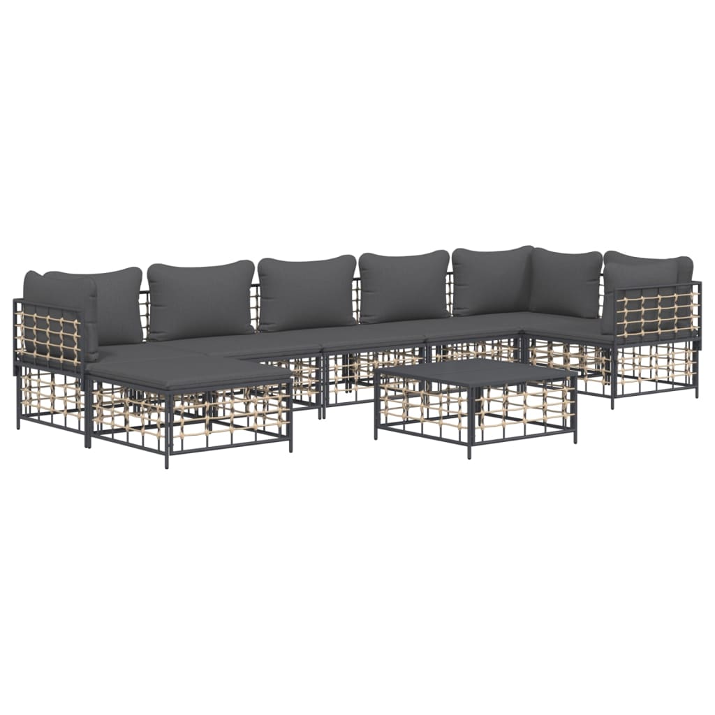 8-Delige Loungeset Met Kussens Poly Rattan Antracietkleurig