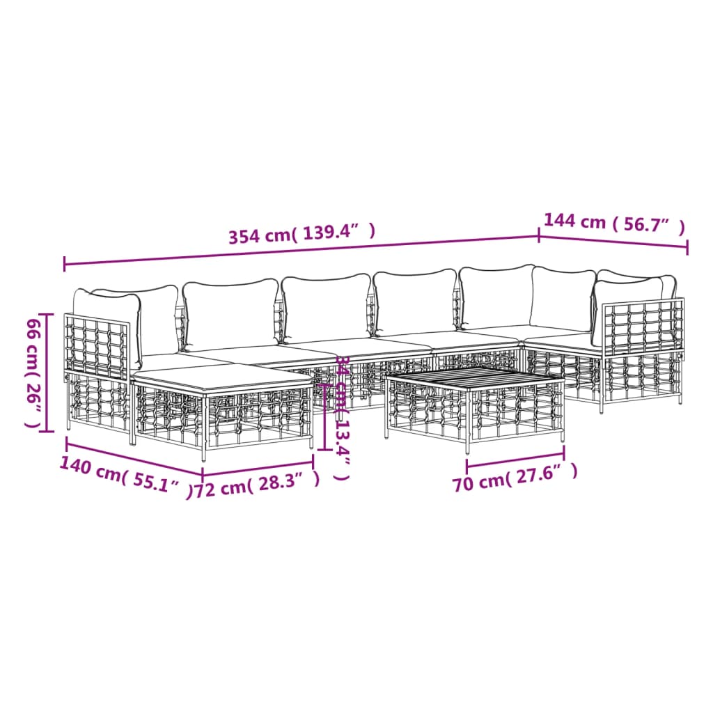 8-Delige Loungeset Met Kussens Poly Rattan Antracietkleurig