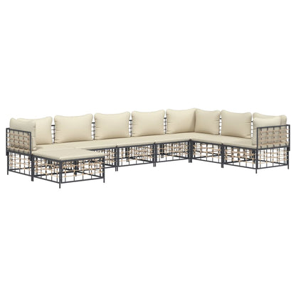 8-Delige Loungeset Met Kussens Poly Rattan Antracietkleurig